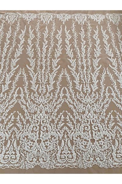 Luxuro Ivory Couture Lace with Geometric Pattern, Beads and Sequins