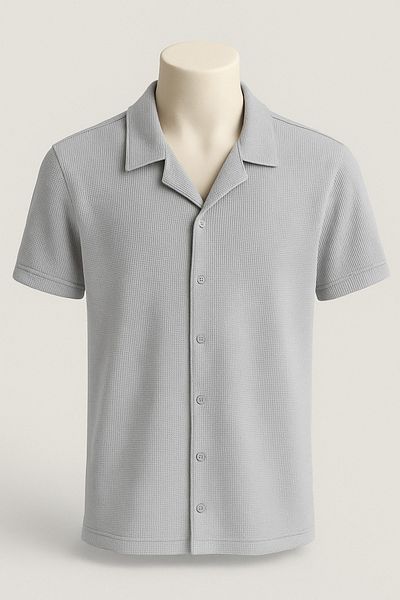 LC Waikiki Waffle Fabric Ironing Unwilling Short Sleeve Button down Summer Premium Men's Shirt