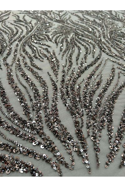 Luxuro Anthracite Grey Couture Lace with Strings, Beads and Sequins