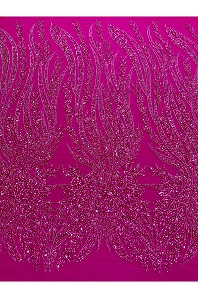 Luxuro Fuchsia Couture Lace with Panel, with Pearls, Beads and Sequins