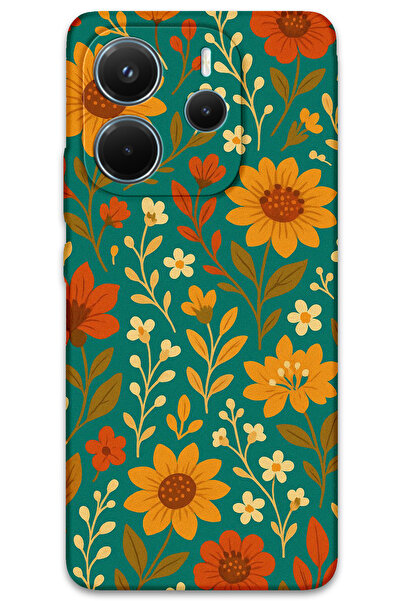 Gramaphone Xiaomi Redmi Note 14 4G Uyumlu Çiçek Desenli Telefon Kılıfı + Ekran Koruyucu - 5786