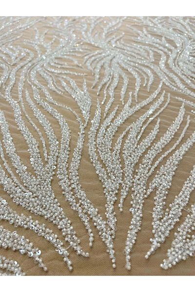 Luxuro Dantela Couture Ivory cu Siraguri, cu Margele si Paiete