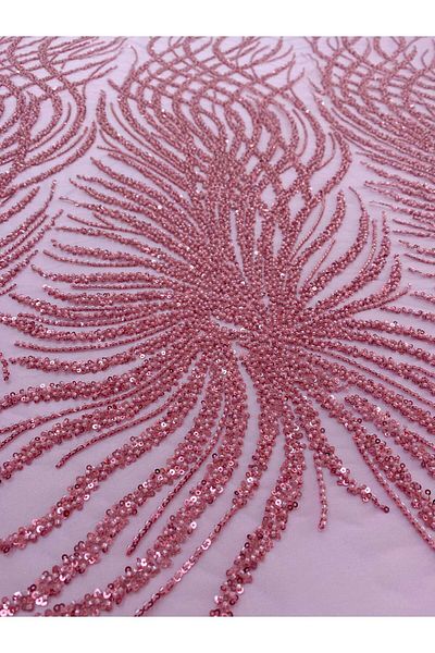 Luxuro Pink Couture Lace with Strings, Beads and Sequins