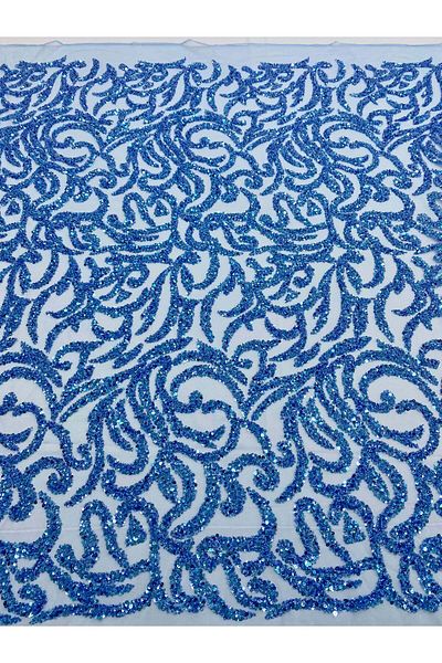 Luxuro Sky Blue Couture Lace with Geometric Pattern, Beads and Sequins