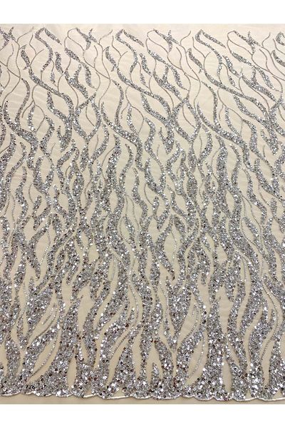 Luxuro Silver Couture Lace with Strings, Beads and Sequins