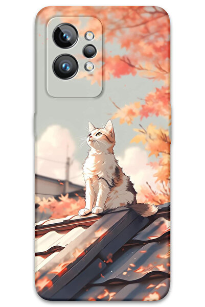 Gramaphone Realme GT 2 Pro Uyumlu Kedi Desenli Telefon Kılıfı + Ekran Koruyuc...