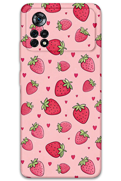 Gramaphone Poco x4 Pro 5G Uyumlu Çilek Desenli Telefon Kılıfı + Ekran Koruyucu - 5804