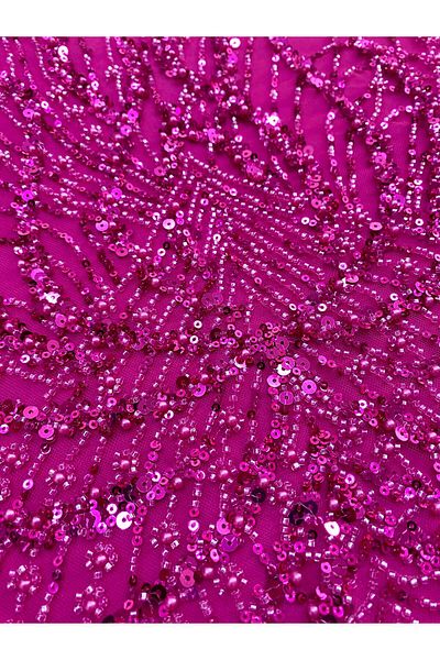 Luxuro Fuchsia Couture Lace with Panel, with Pearls, Beads and Sequins
