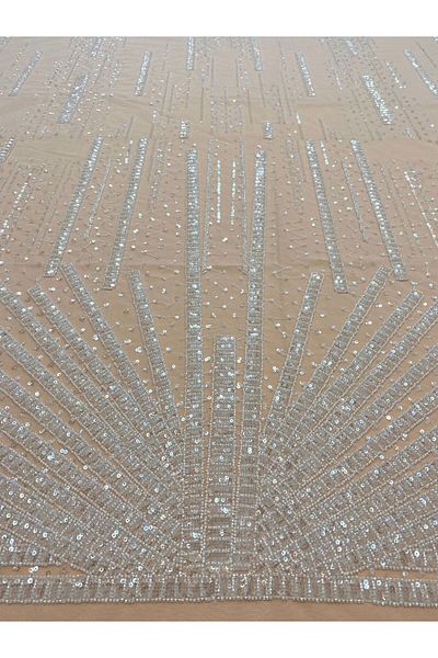 Luxuro Ivory Lace with Linear Pattern, Beads and Sequins