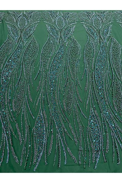 Luxuro Emerald Green Couture Lace with Panel, with Pearls, Beads and Sequins