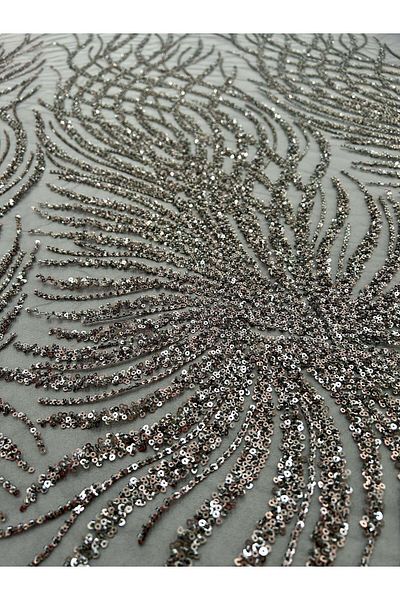 Luxuro Anthracite Grey Couture Lace with Strings, Beads and Sequins