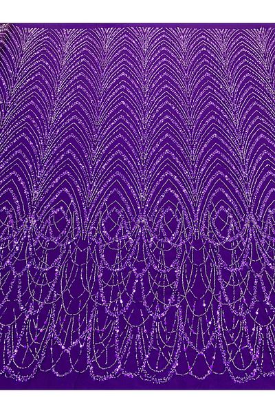 Luxuro Dark Purple Couture Lace with Geometric Pattern with Beads and Sequins