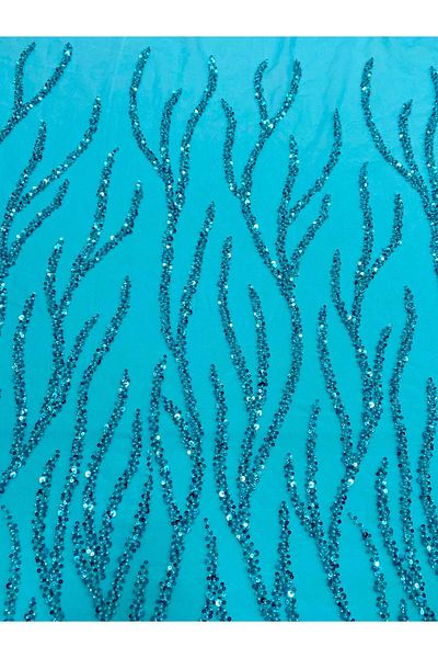 Luxuro Turquoise Couture Lace with Strings, Beads and Sequins