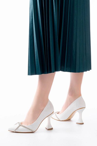 TB Terzi Bey White Daily Spiral Stone Heeled Women's Shoes