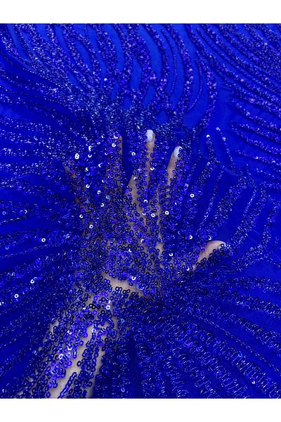 Luxuro Royal Blue Couture Lace with Beads and Sequins