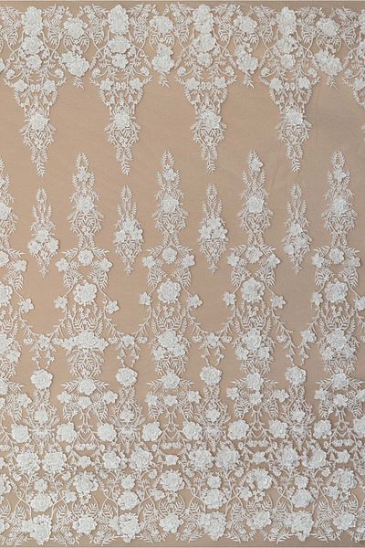 Luxuro Floral Lace with 3D Flowers, Pearls and Sequins