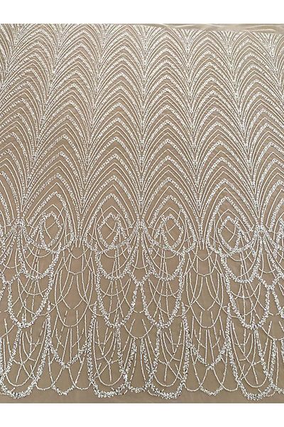 Luxuro Ivory Couture Lace with Geometric Pattern with Beads and Sequins
