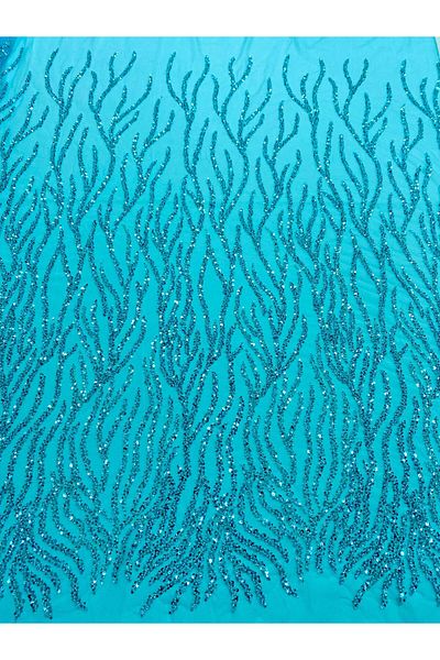 Luxuro Turquoise Couture Lace with Strings, Beads and Sequins