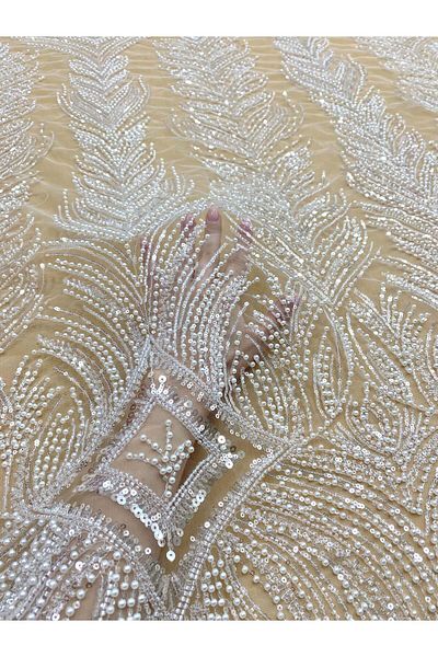 Luxuro Couture Diamond Lace with Geometric Pattern, with Pearls, Beads and Sequins