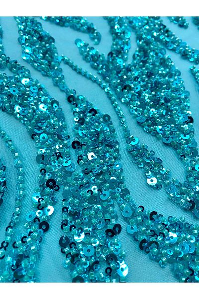 Luxuro Turquoise Couture Lace with Strings, Beads and Sequins