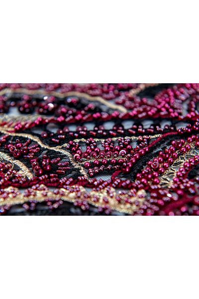 Luxuro Black Lace with Geometric Pattern, with Pearls, Sequins and Beads