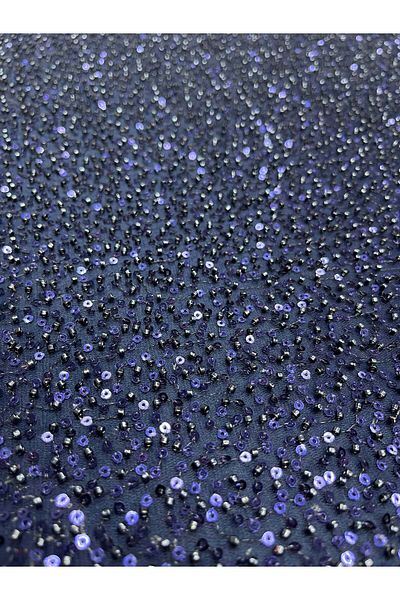 Luxuro Navy Blue Couture Lace with General Pattern, Beads and Sequins