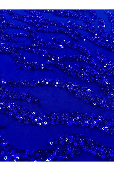 Luxuro Royal Blue Couture Lace with Beads and Sequins