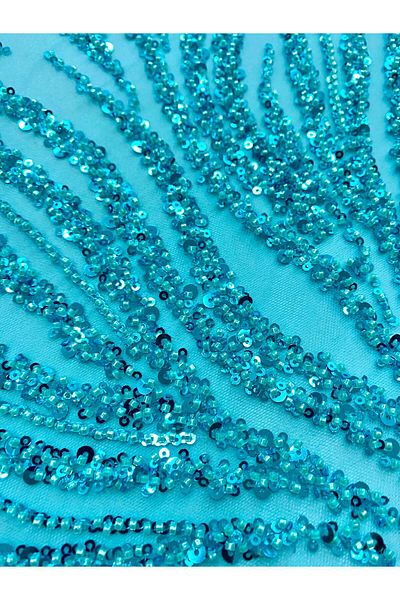 Luxuro Turquoise Couture Lace with Strings, Beads and Sequins