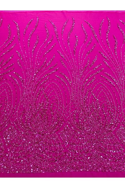 Luxuro Fuchsia Couture Lace with Panel, with Pearls, Beads and Sequins