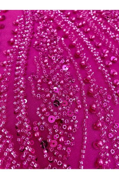 Luxuro Fuchsia Couture Lace with Panel, with Pearls, Beads and Sequins