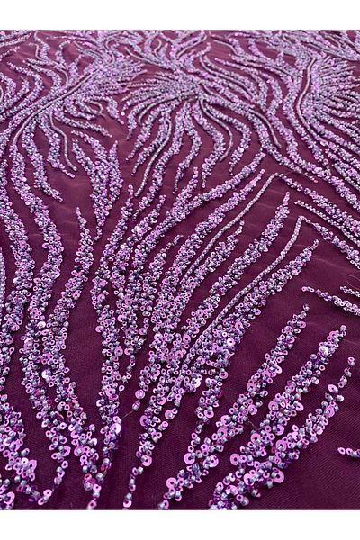 Luxuro Dark Purple Couture Lace with Strings, Beads and Sequins