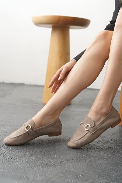 MODAADAM Women's Nicol Buckle Flat Ballerinas - Skin Suede