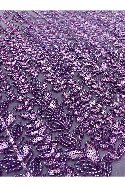Luxuro Powder Couture Lace with Linear and Leaf Pattern, with Beads and Sequins