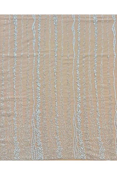 Luxuro Lace with Linear Pattern with Flowers, Pearls and Sequins
