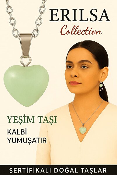 Erilsa Sertifikalı Kalp Model Jade Yeşim Taşı Kolye – Kalbi Yumuşatır, İç Huzuru Dengeler