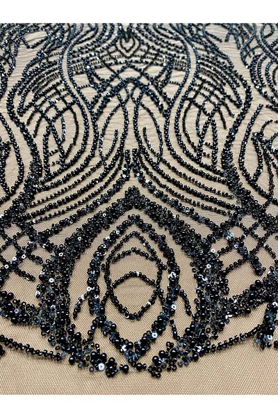 Luxuro Black Couture Lace with Pearls, Beads and Sequins