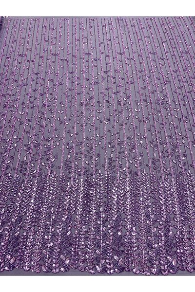 Luxuro Powder Couture Lace with Linear and Leaf Pattern, with Beads and Sequins