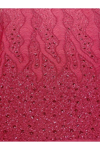 Luxuro Coral Pink Couture Lace with Geometric and Floral Pattern, with Beads and Sequins