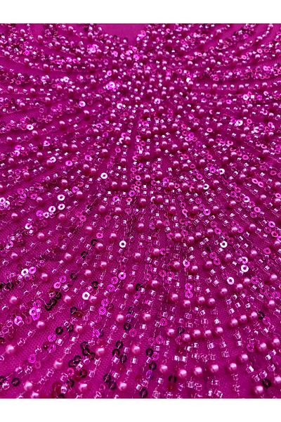 Luxuro Fuchsia Couture Lace with Panel, with Pearls, Beads and Sequins