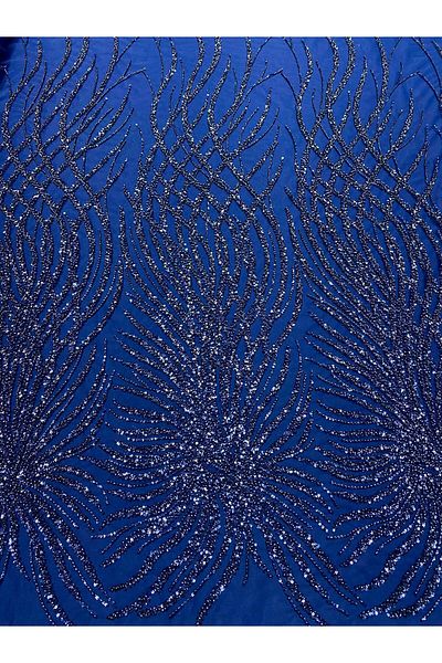 Luxuro Navy Blue Couture Lace with Beads and Sequins