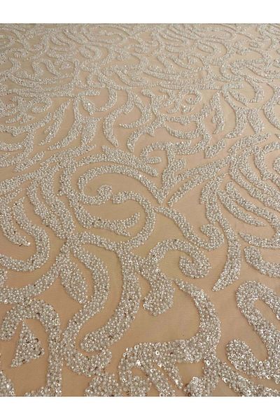Luxuro Ivory Couture Lace with Geometric Pattern, Beads and Sequins