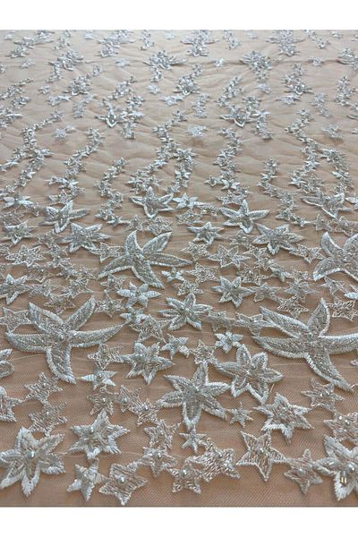 Luxuro Lace with Star Pattern, Crystals, Pearls and Sequins