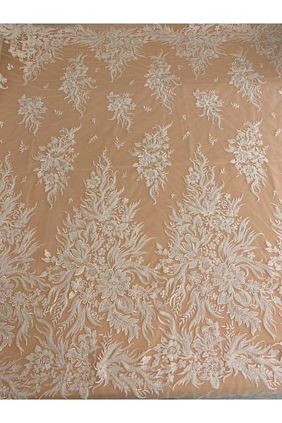Luxuro Ivory Couture Lace with Floral Pattern, Pearls and Sequins
