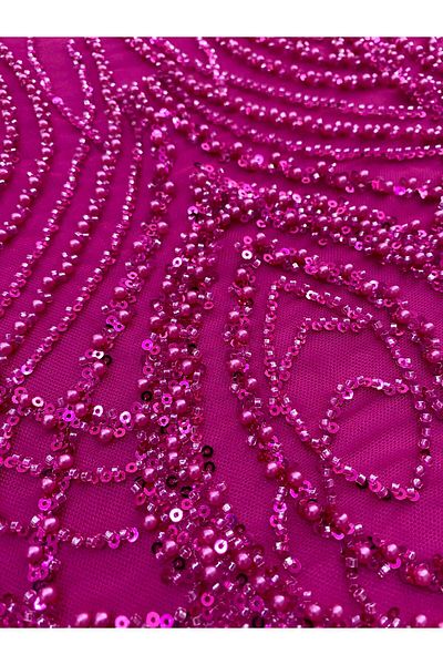 Luxuro Couture Fuchsia Lace with Pearls, Beads and Sequins