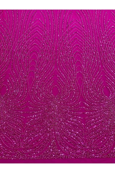 Luxuro Fuchsia Couture Lace with Panel, with Pearls, Beads and Sequins
