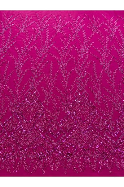 Luxuro Couture Fuchsia Lace with Geometric Pattern, Beads and Sequins