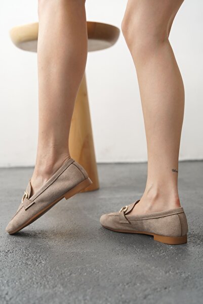 MODAADAM Women's Nicol Buckle Flat Ballerinas - Skin Suede