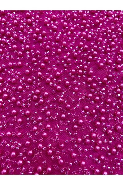 Luxuro Fuchsia Couture Lace with General Pattern, with Pearls and Beads
