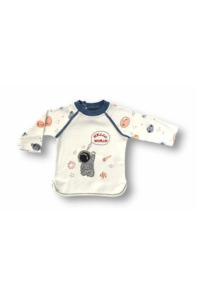 ALFA AKSESUAR 03 3-6 6-9 9-12 Months Cute Cosmonaut Embroidered Hat Long Sleeve Sweat 3 Piece Baby Girl-Boy Set Ecru