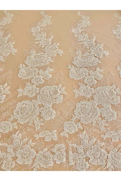 Luxuro Ivory Couture Lace with Floral Pattern, Beads and Sequins